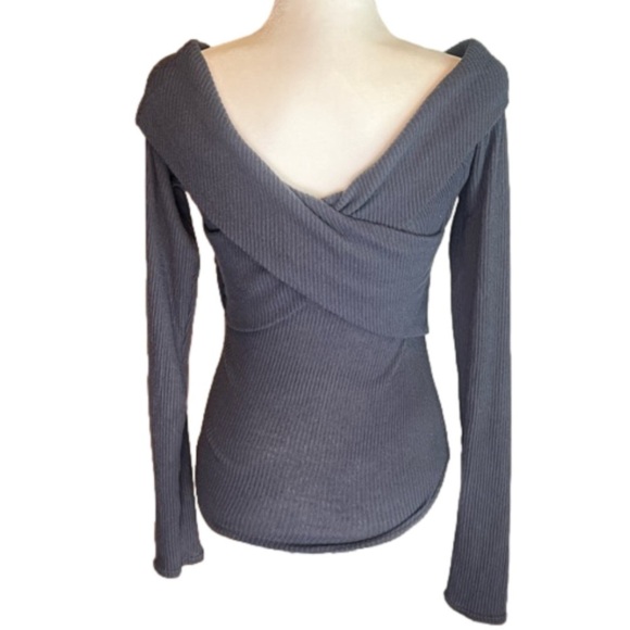 Free People Marley cross front long sleeve ribbed sweater top navy blue s small - Picture 4 of 8